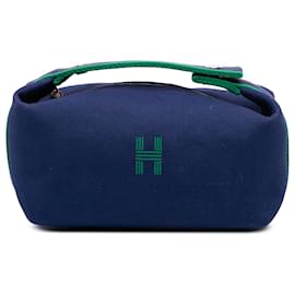 Hermès-Étui Bride A Brac en toile bleue Hermès petit modèle-Bleu,Bleu foncé