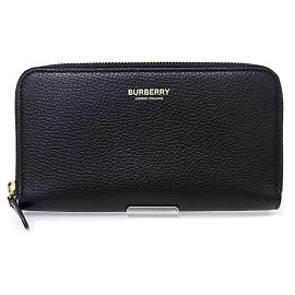 Burberry Round Long Wallet in Black Leather Black
