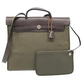 Hermès-Sac à main Hermes Her Bag Zip MM-Kaki,Marron foncé