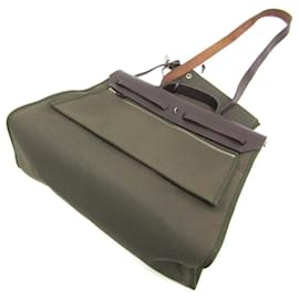 Hermès-Sac à main Hermes Her Bag Zip MM-Kaki,Marron foncé