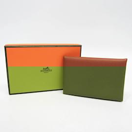 Hermès-Porte-cartes en cuir Epsom Brique de Hermes Calvi-Marron