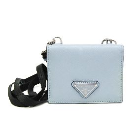 Prada Saffiano Card Case with Neck Strap Blue