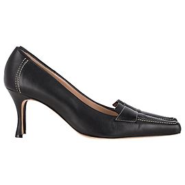 Manolo Blahnik Manolo Bahnik Slipper mit Kitten-Heel aus schwarzem Leder Schwarz