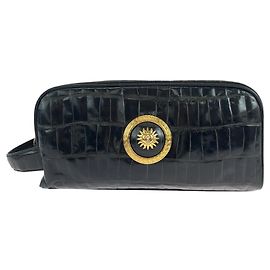 Versace Sunburst Embossed Leather Clutch Bag Black