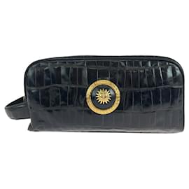 Versace-Bolsa clutch em couro estampado Versace Sunburst-Preto