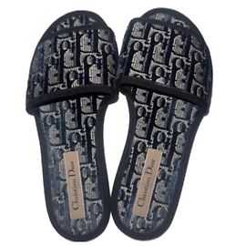 Dior Chez Moi Oblique Monogram Velvet Mules Navy Blue Navy blue