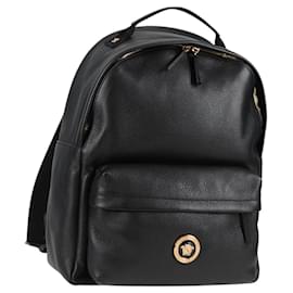 VERSACE Backpack Leather Black Gold Auth 118689A Black Golden