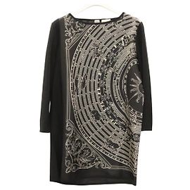 Hermès Camicia Tunica HERMES ""DIES ET HORE"" Seta Nera Auth 126350 Nero