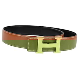 Hermès-Ceinture en cuir HERMES Constance 33,1" Brun Noir Auth 121288M-Marron,Noir