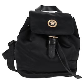 VERSACE Backpack Nylon Black Gold Auth 118731A Black Golden