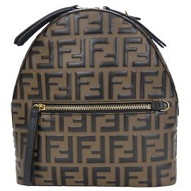 Fendi 8BZ038 Mini-Rucksack aus Leder mit Zucca-Muster Schwarz