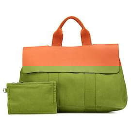 Hermès-Sac à main en cuir Chevron Toile Hermes Valparaiso-Orange