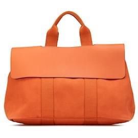 Hermès-Sac à main en cuir Chevron Toile Hermes Valparaiso-Orange