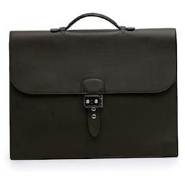 Hermès-Sac à dépêches 38 en cuir Clémence marron Hermès-Marron,Marron foncé