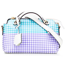 Fendi-Fendi White Mini Printed Leather Gingham By The Way Satchel-White,Blue,Other
