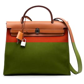Hermès-Hermès Orange Toile Herbag Zip 31-Autre,Orange