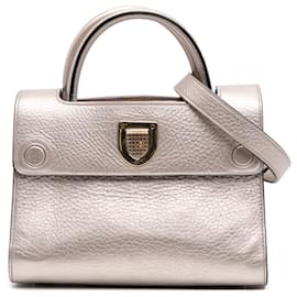 Dior-Dior Silver Mini Grained Calfskin Diorever Satchel-Silvery