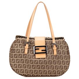 Fendi Brown Zucchino Canvas Handbag Brown Light brown