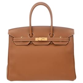 Hermès-Sac à main Hermes Birkin 35 Gold X Stamp Togo-Marron