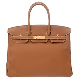 Hermès-Sac à main Hermes Birkin 35 Gold X Stamp Togo-Marron