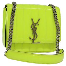 SAINT LAURENT Chain Vicky Small Bag with Enamel Finish and Silver Hardware Yellow