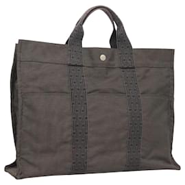 Hermès-HERMES Sac à main Her Line MM en toile grise Auth 121140-Marron