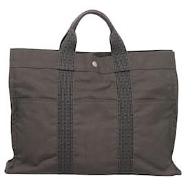 Hermès-HERMES Sac à main Her Line MM en toile grise Auth 121140-Marron