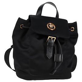 VERSACE Backpack Nylon Black Gold Auth 118728A Black Golden