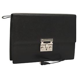 Salvatore Ferragamo Clutch Bag Leather Black Silver Auth 118801 Black Silvery