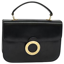 Céline Bolsa de mão CELINE em couro preto e dourado Auth 125958 Preto Dourado