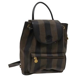 FENDI Pecan Canvas Rucksack PVC Braun Schwarz Gold Auth ep9067 Braun Schwarz Golden