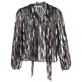Autre Marque Rixo Moss Jacquard Chiffon Bluse aus mehrfarbigem Seidenstoff Mehrfarben