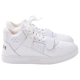 Céline Celine CT-02 Mid High Top Sneakers in White Leather White