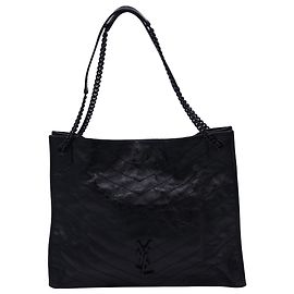 Bolsa de compras Niki Grande Saint Laurent em couro de bezerro preto Preto
