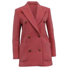 Sandro Marcus Double Breasted Pea Coat in Pink Virgin Wool Pink
