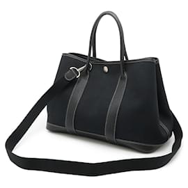 Hermès-Sac 2 en 1 Toile Officier Garden Party d'Hermès-Noir