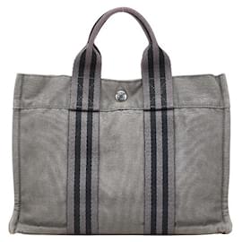 Hermès-Sac fourre-tout PM en toile Hermes-Gris