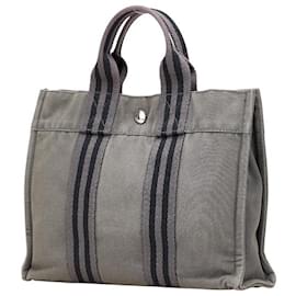 Hermès-Sac fourre-tout PM en toile Hermes-Gris