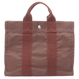 Hermès-Sac tote en toile nylon Hermès Herline PM-Marron