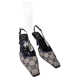 Gucci Slinback Heels Black Monogram Canvas Black