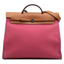 Hermès-Hermès Pink Toile Herbag Zip 39-Rose