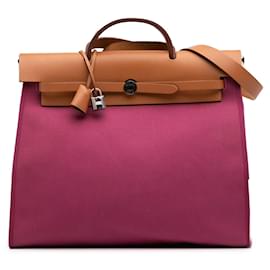 Hermès-Hermès Pink Toile Herbag Zip 39-Rose,Autre