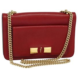 Bolsa de ombro Vala Chain em couro vermelho e dourado Auth gh168 da Salvatore Ferragamo Vermelho Dourado