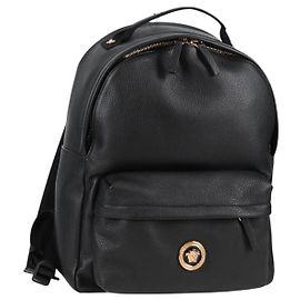 VERSACE Backpack Leather Black Gold Auth 118813M Black Golden