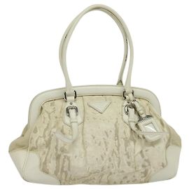 PRADA Shoulder Bag Canvas Silver White Auth fm4672 Silvery White