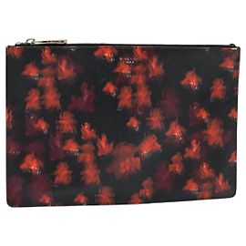 GIVENCHY Clutch Bag Safiano Leather Red Silver Auth BA2760 Silvery Red