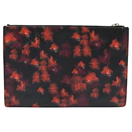 Givenchy-GIVENCHY Clutch Bag Safiano Leather Red Silver Auth BA2760-Silvery,Red
