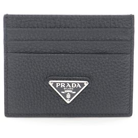 Prada Vit Daino Trian Business Card Holder Black