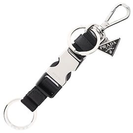 Charm in pelle Saffiano nera in nylon Prada Nero