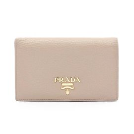 Prada Vitello Grain Business Card Holder Beige